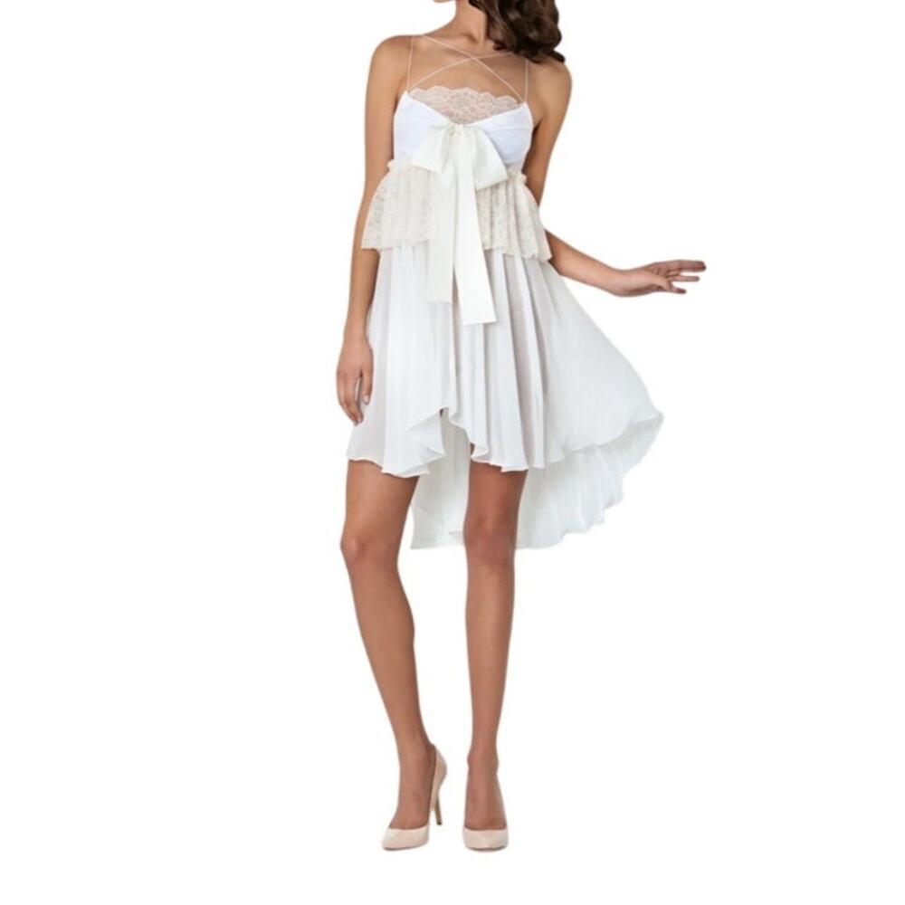 Amoralle Women's Medium Ivory Sexy Tasseled Lace & Chiffon Ruffle Lingerie Slip